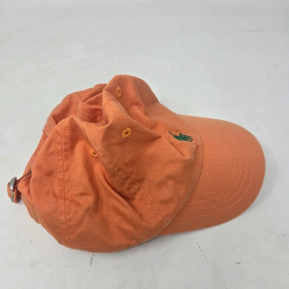 Polo Ralph Lauren Boys Orange Cotton Baseball Cap Green Pony Hat Adjustable 4-7